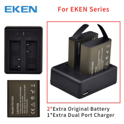 EKEN H9R SJCAM Battery + Dual Battery Charger PG1050 1050mAh SJ4000 SJ5000x Action Camera